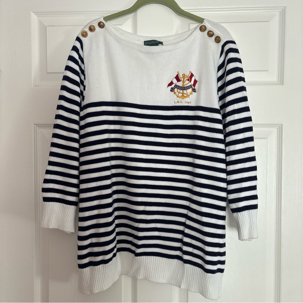 Lauren Ralph Lauren Boat Neck Striped Nautical Sweater